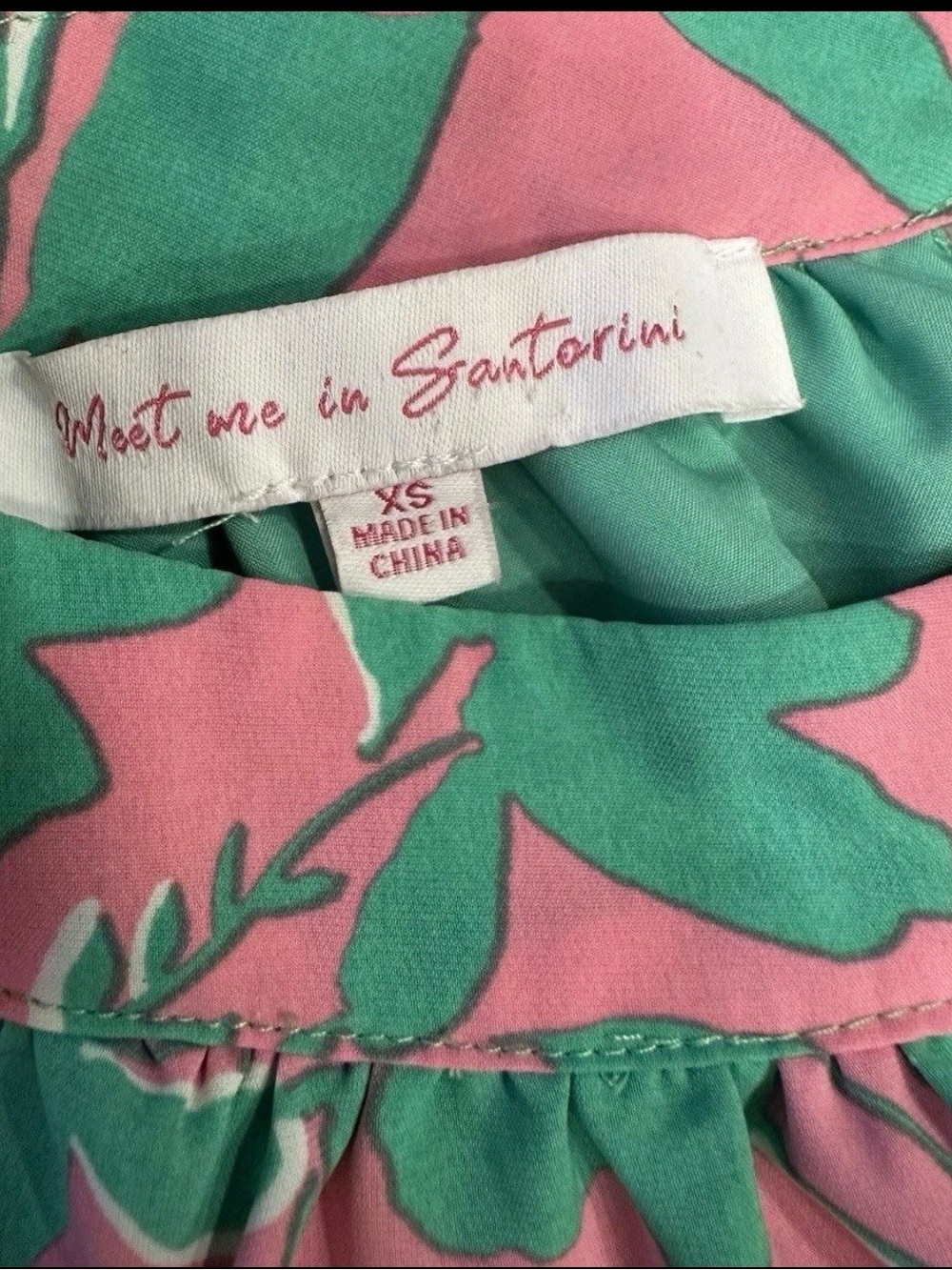 Meet Me in Santorini Green Pink Floral Halter Ruffle Lined Maxi Dress XS - Picture 4 of 8